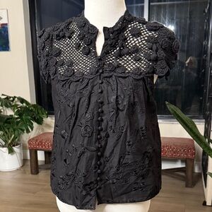 Alice + Olivia Black Floral Crochet Blouse